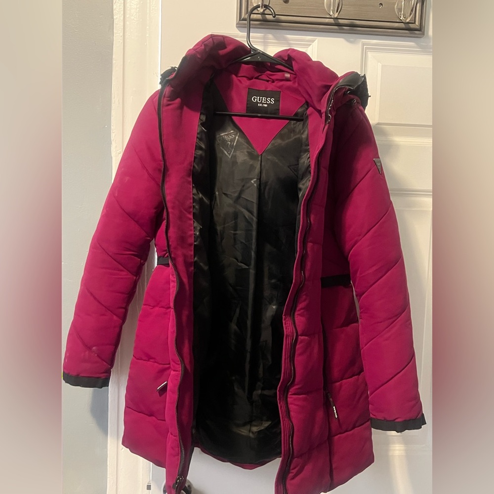 GUESS Women's Fuchsia Puffer Coat